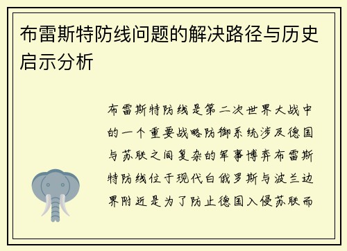 布雷斯特防线问题的解决路径与历史启示分析
